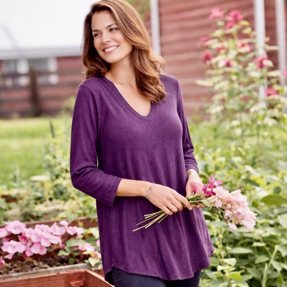 Cozy Ribbed Knit Swing Tunic Long Sleeve Plum Purple Boutique Style